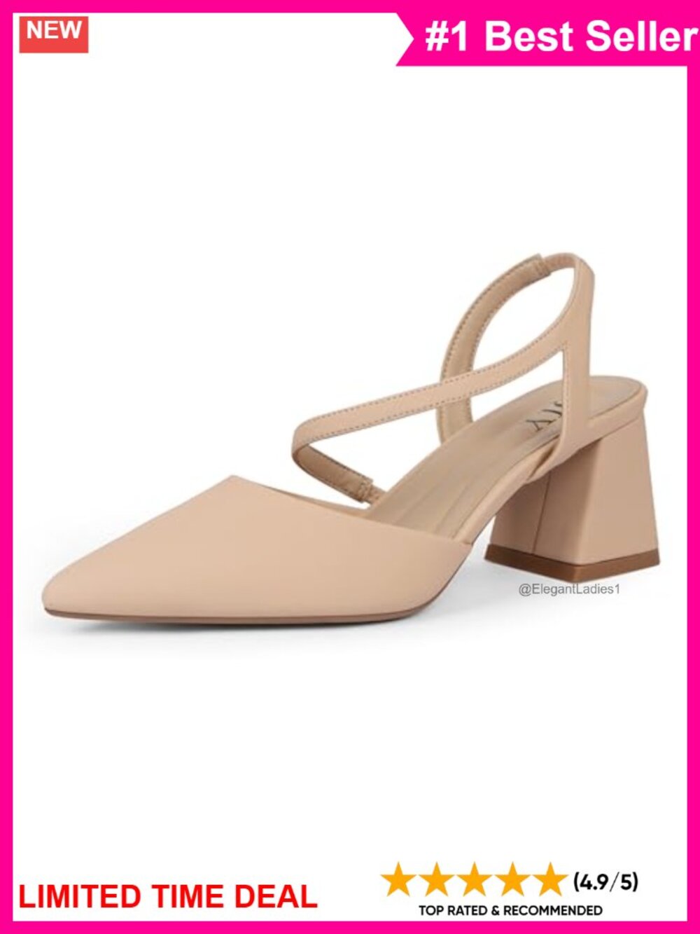 QIY Women's Closed Pointed Toe Slingback Chunky Mid Heel Pumps